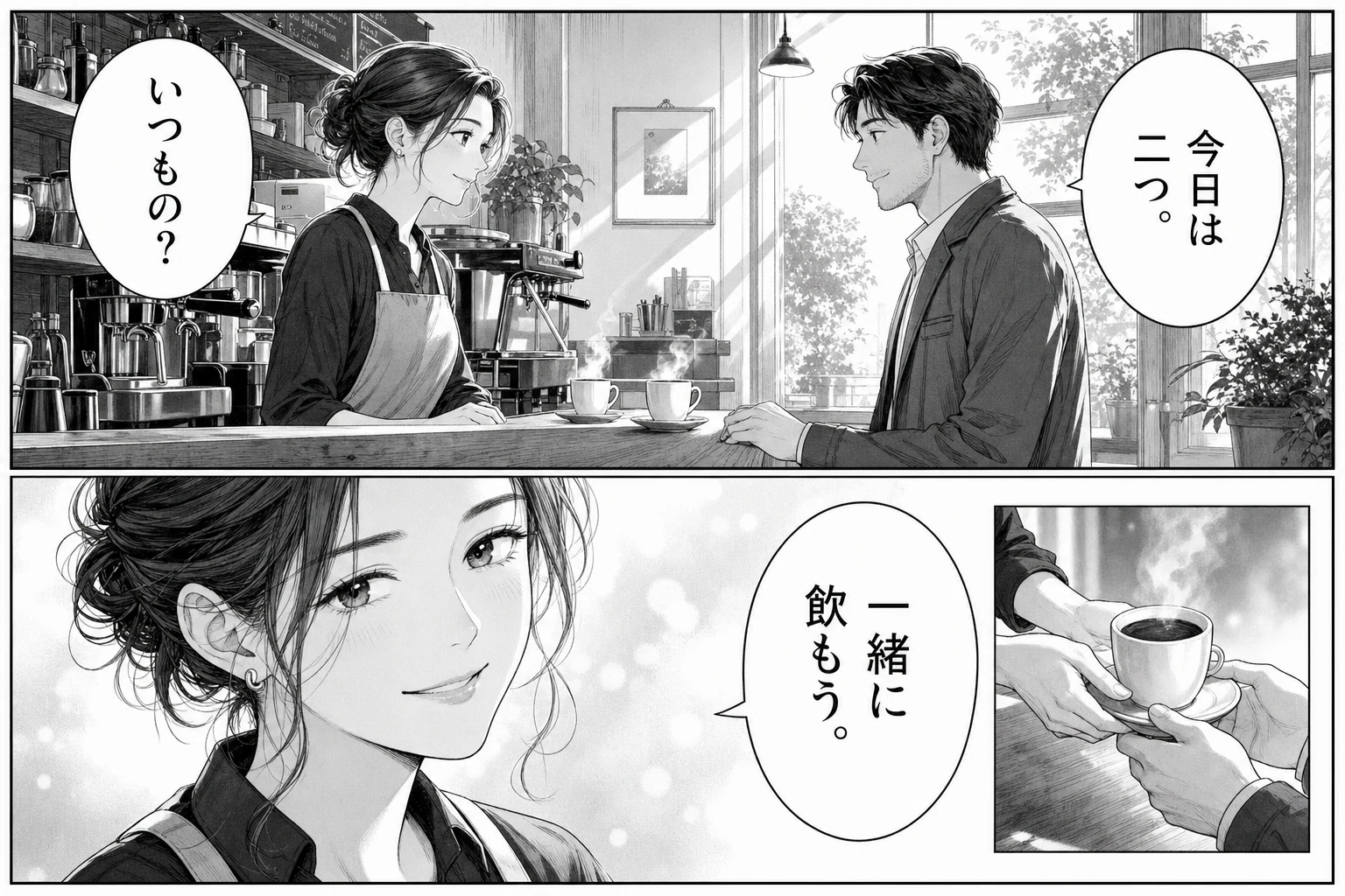 Illustrative manga page with Japanese dialogue